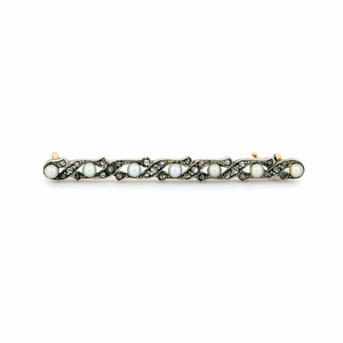 Broche Broche Art déco en or 14k et platine, perles naturelles et diamants taille rose 58 Facettes C3101CB703574CBB97F6DB06E97DFBD4