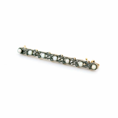 Broche Broche Art déco en or 14k et platine, perles naturelles et diamants taille rose 58 Facettes C3101CB703574CBB97F6DB06E97DFBD4