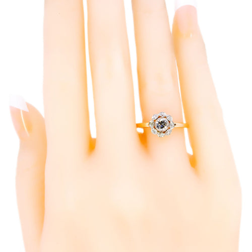 Bague 54 Bague halo en diamants, or 14k et platine 58 Facettes 94539860AACB4C71A413ADF64253D2AA