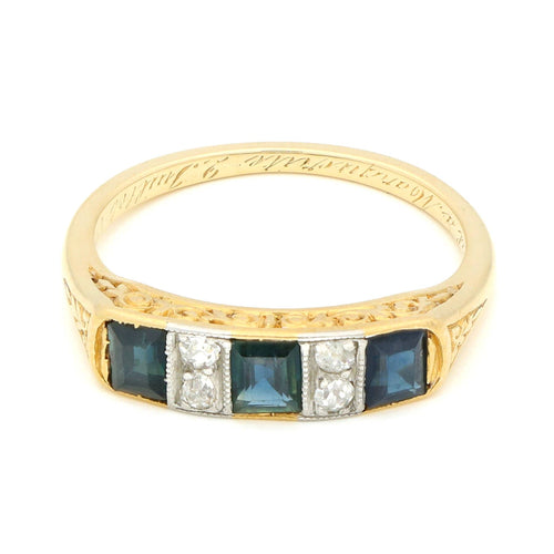 Bague 52 Bague Art déco en or jaune 14k, saphirs et diamants taille ancienne 58 Facettes A2162E37904E44409844608291E88259