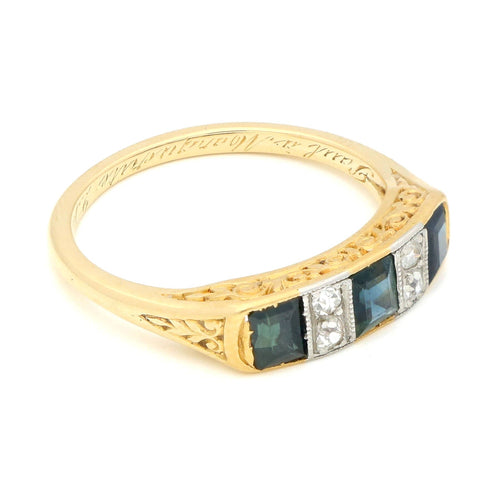 Bague 52 Bague Art déco en or jaune 14k, saphirs et diamants taille ancienne 58 Facettes A2162E37904E44409844608291E88259