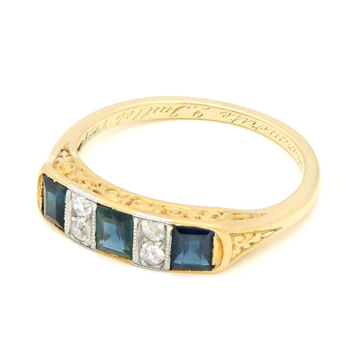 Bague 52 Bague Art déco en or jaune 14k, saphirs et diamants taille ancienne 58 Facettes A2162E37904E44409844608291E88259