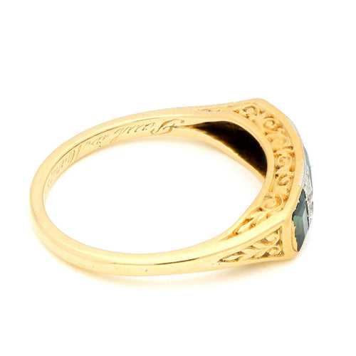 Bague 52 Bague Art déco en or jaune 14k, saphirs et diamants taille ancienne 58 Facettes A2162E37904E44409844608291E88259
