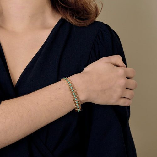 Bracelet Bracelet ancien en or rose 14k et turquoise 58 Facettes Br14kturquoise