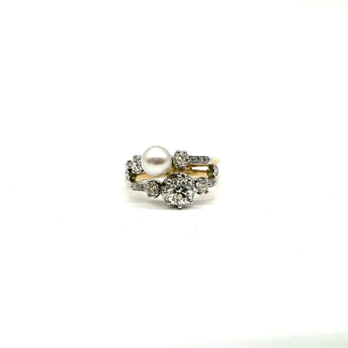 Bague Bague Toi et Moi - Bague en or jaune, platine, perle de culture et diamants 58 Facettes Z1351442