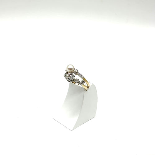 Bague 54 Bague toi et moi en or jaune 750 et platine, perle de culture et diamants 58 Facettes Z1351442