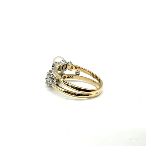 Bague 54 Bague toi et moi en or jaune 750 et platine, perle de culture et diamants 58 Facettes Z1351442