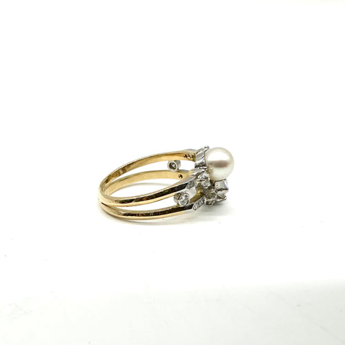 Bague 54 Bague toi et moi en or jaune 750 et platine, perle de culture et diamants 58 Facettes Z1351442