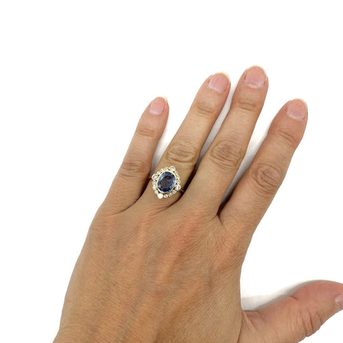 Bague 56 Bague en or jaune 750 avec saphir 3 ct et diamants 58 Facettes Z15B51765
