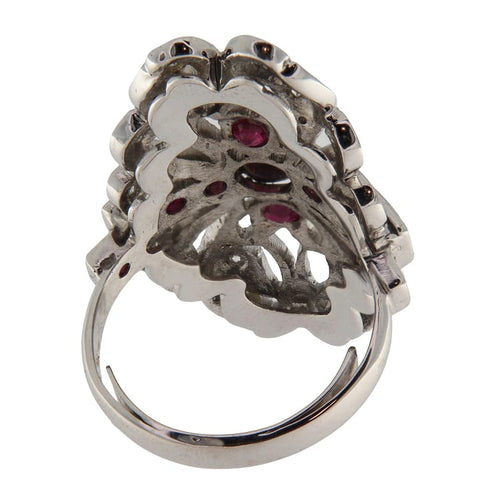 Bague 57 Anello vintage en or blanc, rubis et diamants 58 Facettes G3861