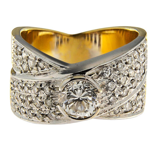 Bague Bague en or jaune et blanc à bandes croisées, diamants 58 Facettes G3856
