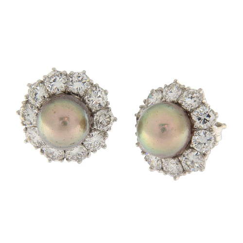 Boucles d'oreilles Orecchini - Orecchini en or blanc avec perles et diamants 58 Facettes G3472