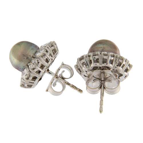 Boucles d'oreilles Orecchini - Orecchini en or blanc avec perles et diamants 58 Facettes G3472