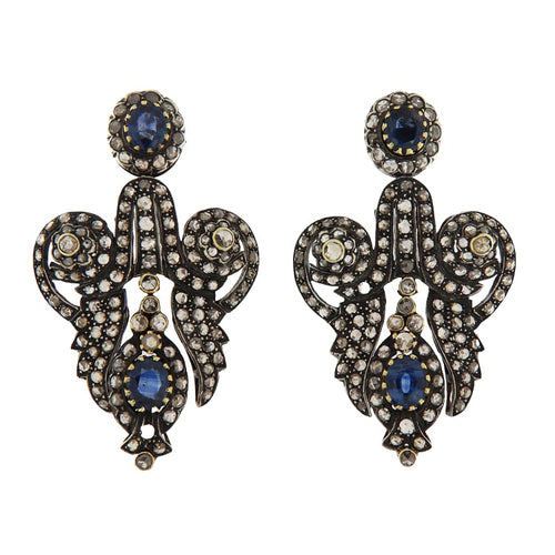 Boucles d'oreilles Orecchini en or jaune, argent, saphirs et diamants 58 Facettes G3576