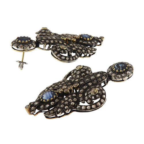 Boucles d'oreilles Orecchini en or jaune, argent, saphirs et diamants 58 Facettes G3576