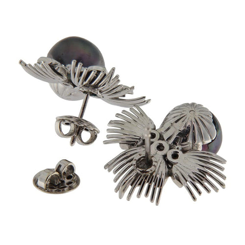 Boucles d'oreilles Orecchini - Orecchini en or blanc avec perles de Tahiti et diamants 58 Facettes G3862