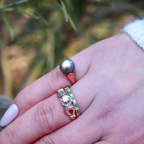 Bague 50 Bague en or rose 18 carats et perle grise 58 Facettes 25040