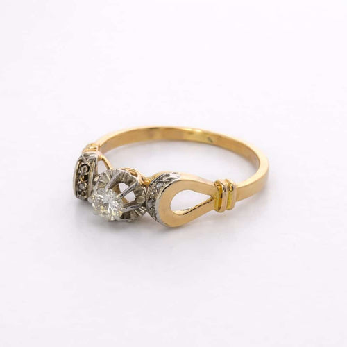 Bague 57 Art déco - Bague en or jaune et blanc 18 carats, diamants 58 Facettes 25038