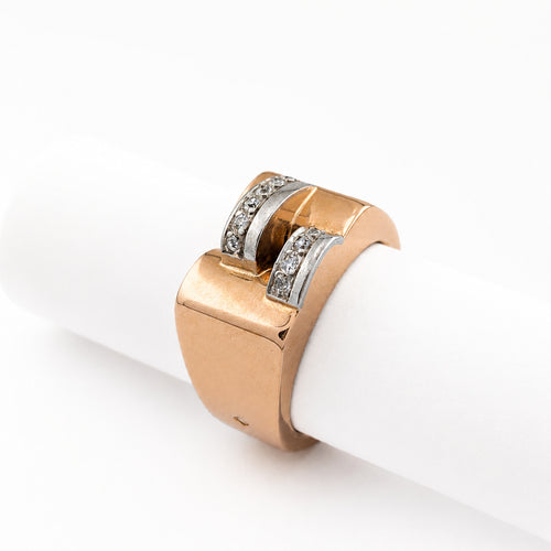 Bague 56 Tank - Bague en or rose et or blanc avec diamants 58 Facettes 25376