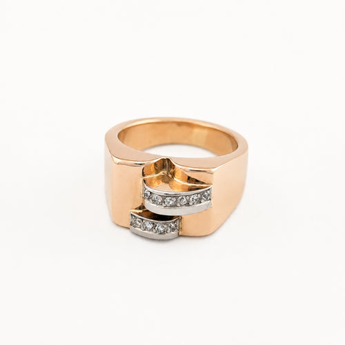 Bague 56 Tank - Bague en or rose et or blanc avec diamants 58 Facettes 25376
