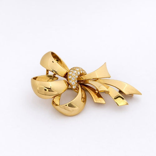 Broche Broche nœud en or jaune 18 carats et diamants 58 Facettes 25564