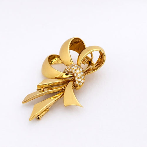 Broche Broche nœud en or jaune 18 carats et diamants 58 Facettes 25564
