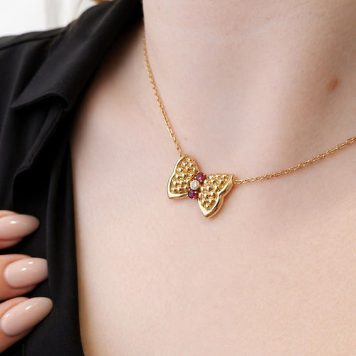 Collier Fred Nœuds - Collier en or jaune, diamant et rubis 58 Facettes 28068