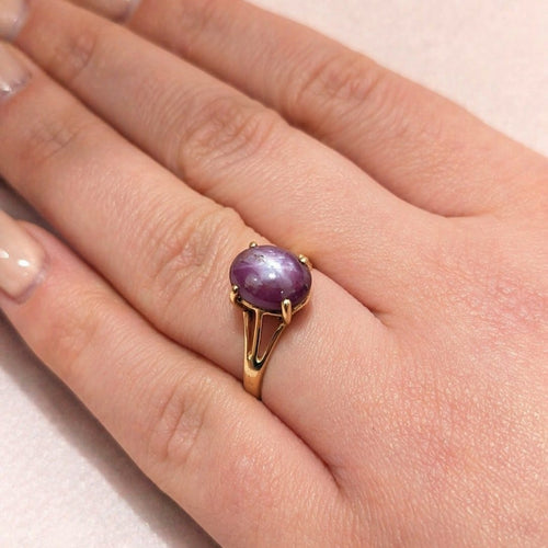 Bague 59 Bague en or jaune 14 carats et saphir étoilé 58 Facettes 28921