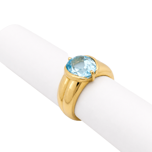 Bague 49 Bague en or jaune 18 carats et topaze bleue 58 Facettes 29045