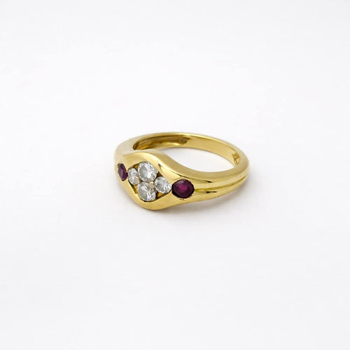 Bague 50 Bague en or jaune 18 carats, diamants et rubis 58 Facettes 29011