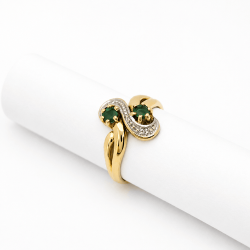 Bague 53 Toi et Moi - Bague en or jaune, émeraudes et diamants 58 Facettes 29047