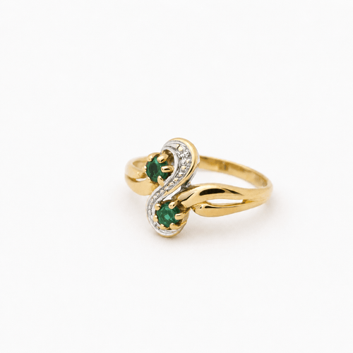 Bague 53 Toi et Moi - Bague en or jaune, émeraudes et diamants 58 Facettes 29047
