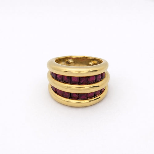 Bague 53 Verney - Bague en or jaune et rubis calibrés 58 Facettes 28795