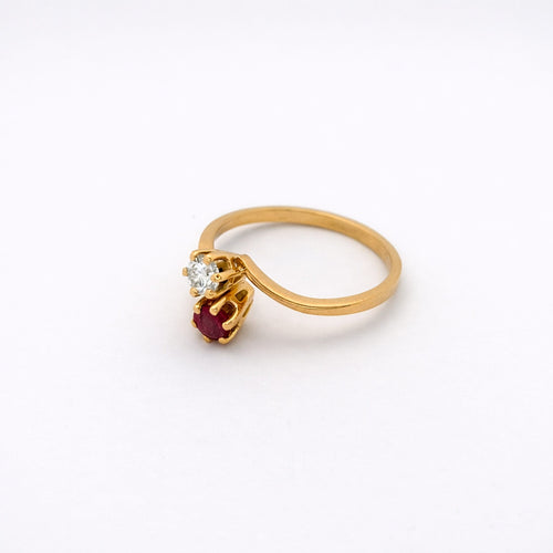 Bague 58 Toi & Moi - Bague en or jaune, diamant et rubis 58 Facettes 29693