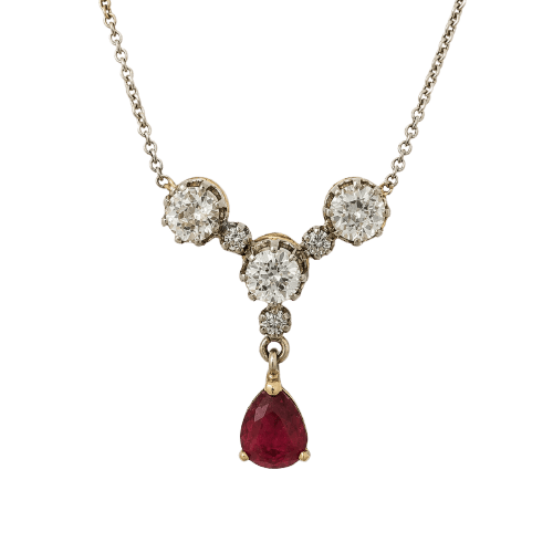Collier Collier en or blanc 18 carats, diamants et rubis 58 Facettes 29573