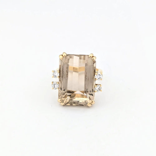 Bague 50 Bague en or jaune 18 carats au quartz fumé et diamants 58 Facettes 30602