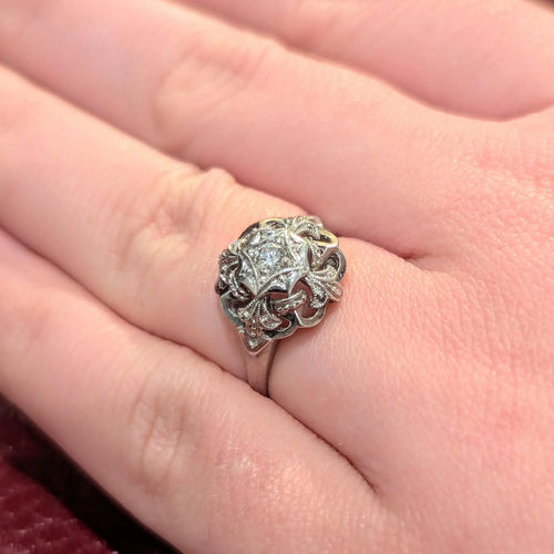 Bague 53 Bague ancienne en or blanc et diamant Art déco 58 Facettes 30485
