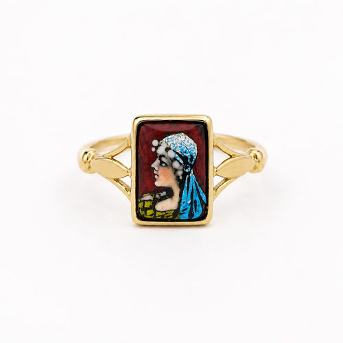 Bague 54 Bague portrait en or jaune et émail 58 Facettes 31134