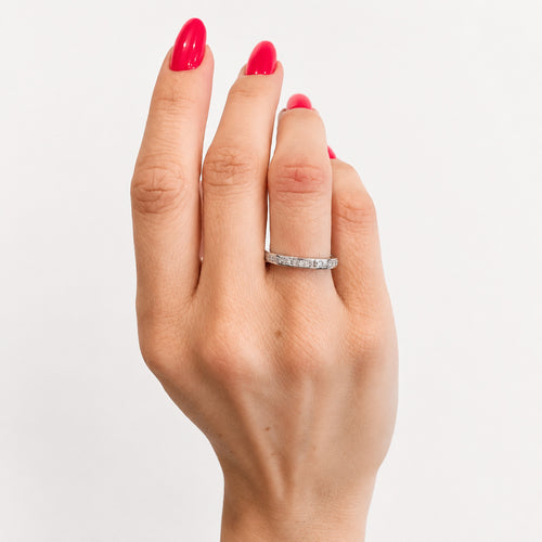 Bague 53 Demi-alliance - Bague en or blanc et diamants princesse 58 Facettes 31889
