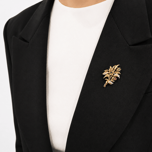 Broche Broche florale en or jaune avec diamants, saphir, émeraude et rubis 58 Facettes 31190