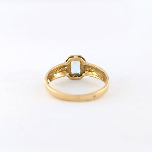 Bague 57 Bague en or jaune avec aigue-marine et diamants 58 Facettes 32640