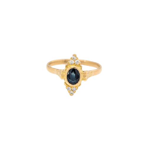 Bague 53 Bague marquise en or jaune, saphir et diamants 58 Facettes 32638