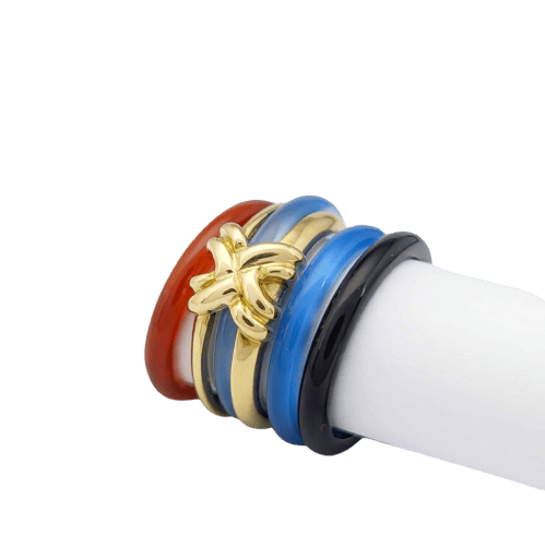 Bague 55 Sylvie Lambert - Bague modulable en or jaune et résine multicolore 58 Facettes 32270