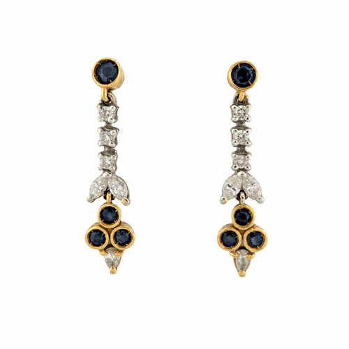 Boucles d'oreilles Boucles d’oreilles pendantes en or jaune et blanc, diamants et saphirs 58 Facettes 32644