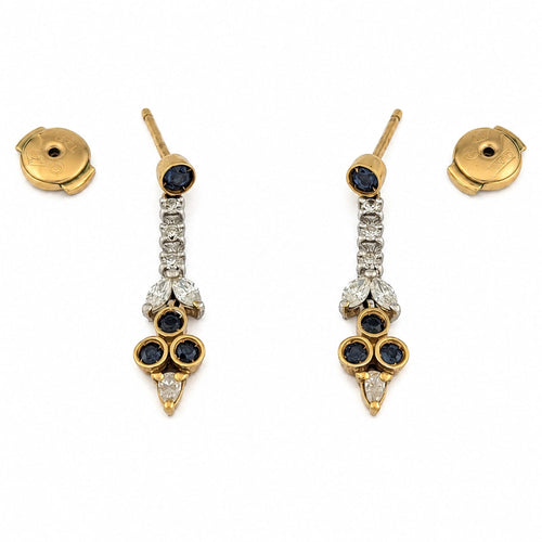 Boucles d'oreilles Boucles d’oreilles pendantes en or jaune et blanc, diamants et saphirs 58 Facettes 32644