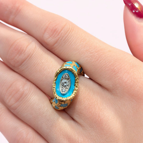 Bague 52 Bague en or jaune 18 carats, diamants et turquoise 58 Facettes 32397