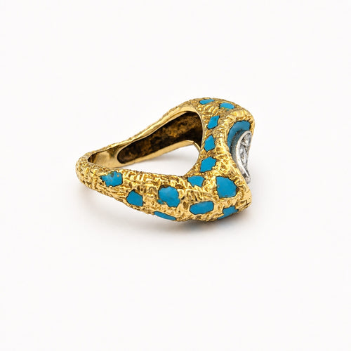 Bague 52 Bague en or jaune 18 carats, diamants et turquoise 58 Facettes 32397