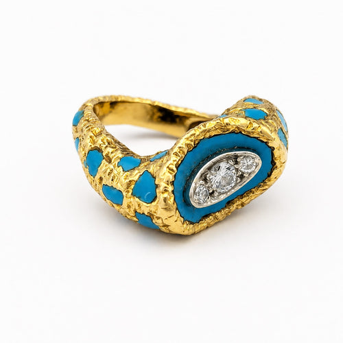 Bague 52 Bague en or jaune 18 carats, diamants et turquoise 58 Facettes 32397