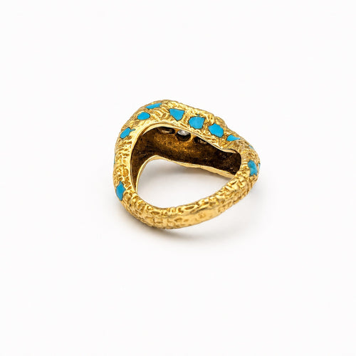 Bague 52 Bague en or jaune 18 carats, diamants et turquoise 58 Facettes 32397