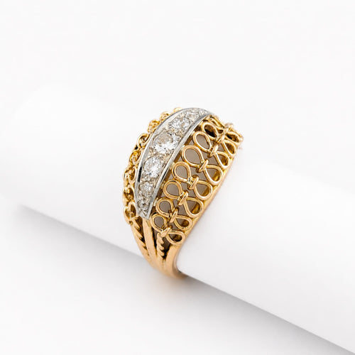 Bague 62 Dôme - Bague en or jaune, or blanc et diamants 58 Facettes 33373